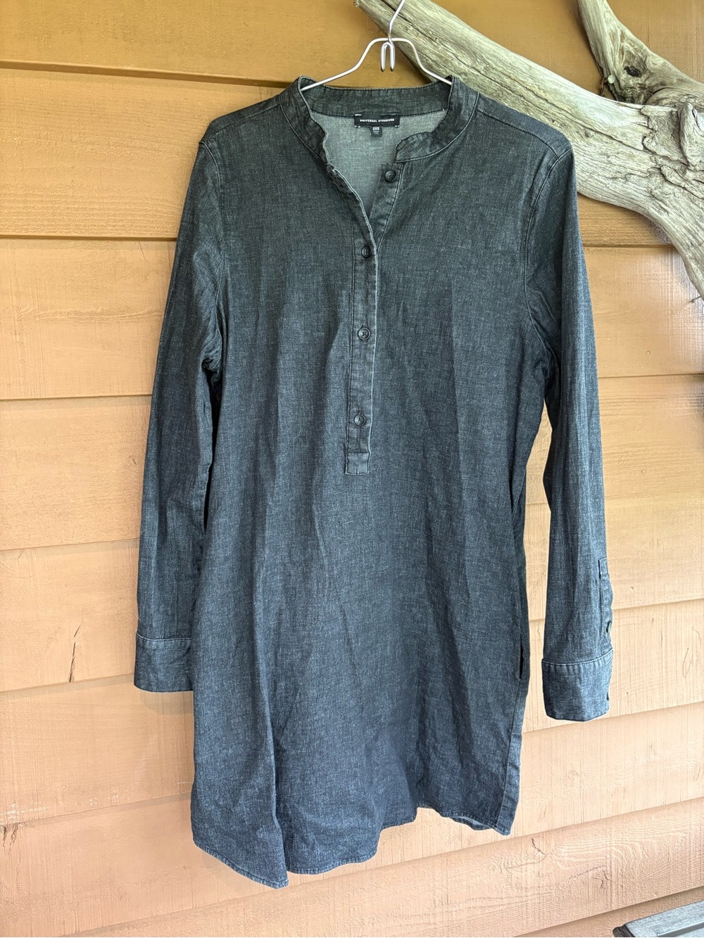 Universal Standard black stretch chambray shirt dress